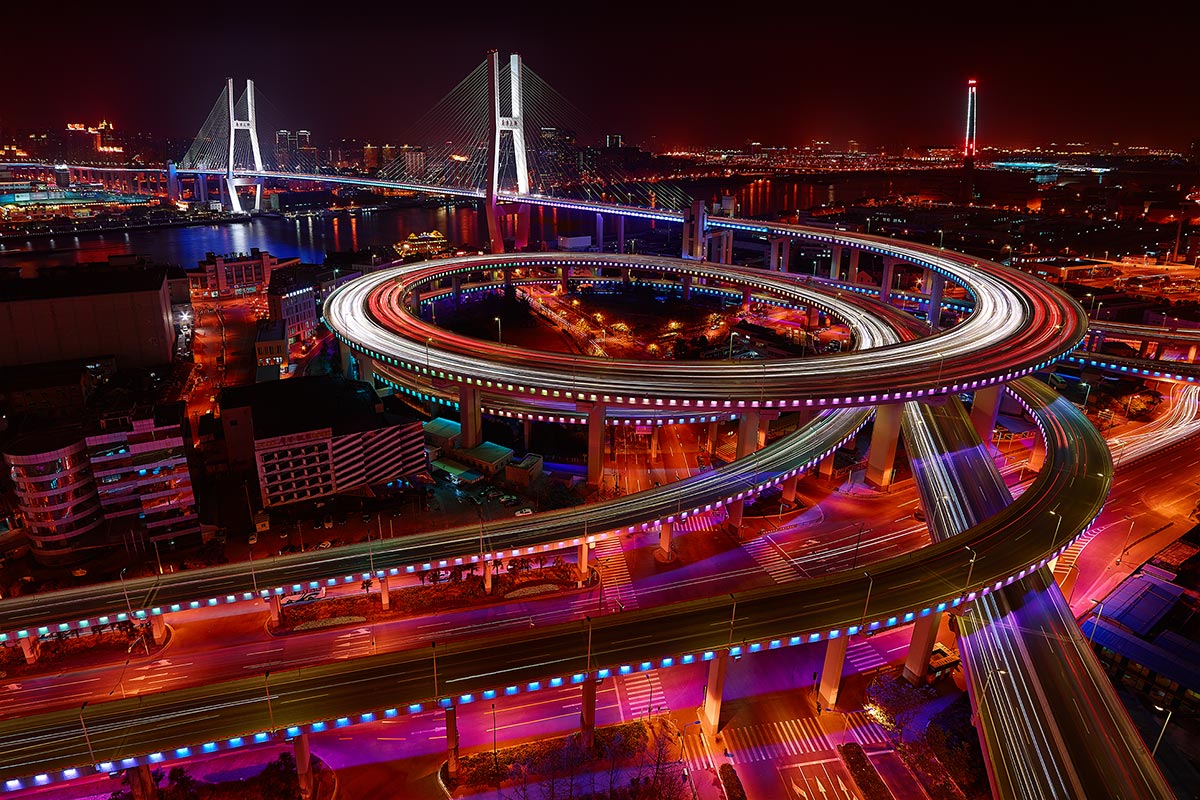Paul Reiffer Shanghai China Photography Workshop Locations Over The Rainbow Nanpu Bridge Traffic Trails Lights