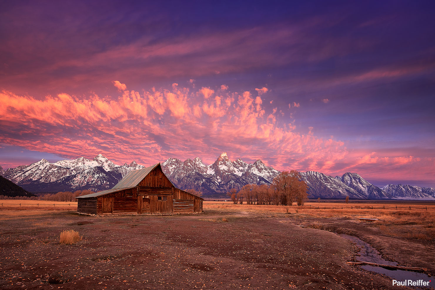 Fall Winter Clouds T A Moulton Barn Mormon Row Antelope Wyoming Jackson Hole Wooden Historic Sunrise Fire Clouds Paul Reiffer Professional Photographer Phase One