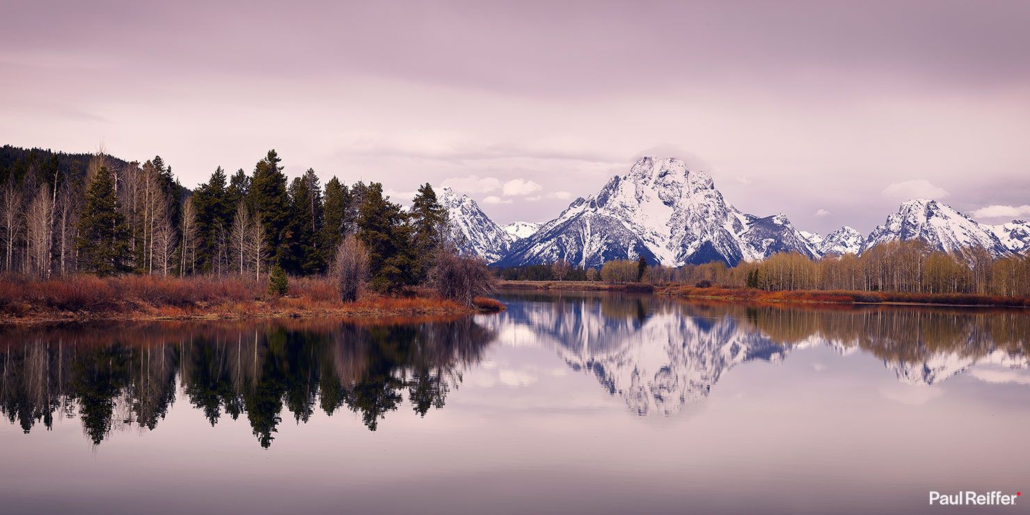 Oxbow Bend Lake Snake River Jackson Reflections Still Spring Grand Teton Mount Moran Paul Reiffer National Park Photographer Travel Landscape Wyoming