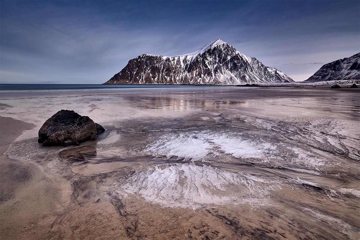 Paul Reiffer Lofoten Reine Norway Arctic Circle Northern Lights Luxury Private Photography Workshop Tour Locations Photo Flakstad Ice Beach Frozen Sand