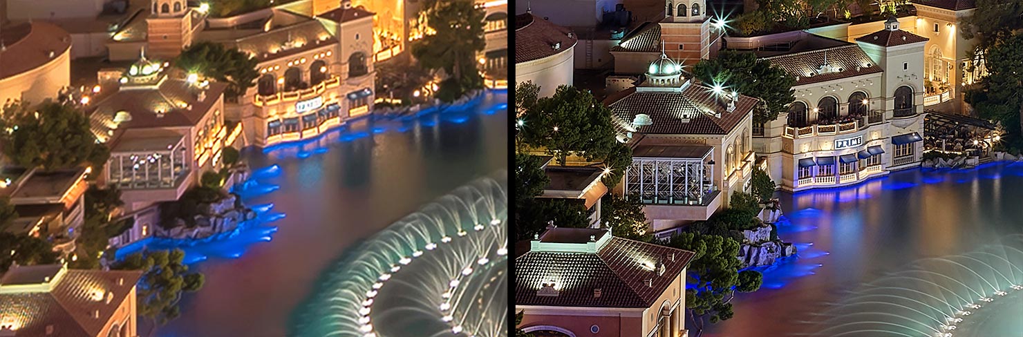 Las Vegas Strip Comparison 2 Bellagio Prime Fountains Steakhouse 151 Megapixel Phase One Nikon D750 Night Cityscape Details Resolution