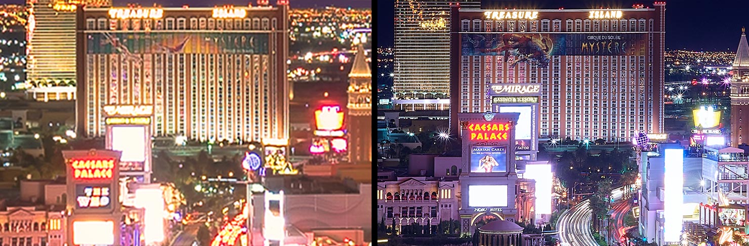 Las Vegas Strip Comparison 3 Treasure Island 151 Megapixel Phase One Nikon D750 Night Cityscape Details Resolution
