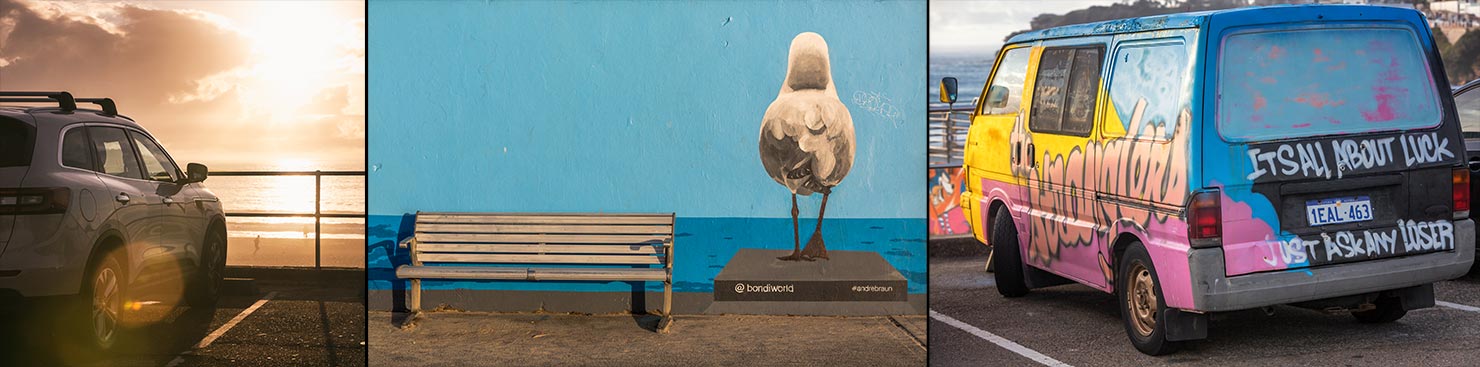 Bondi Beach Graffiti Van Luck Car Sunrise Seagul BondiWorld Paul Reiffer Street Photographer Photography Australia Sydney Coast