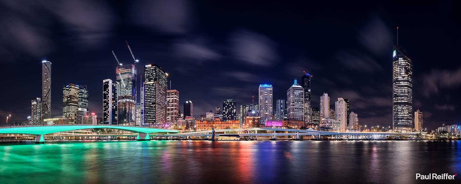 Brisbane Skyline Riverfront Long Exposure Victoria Bridge South Bank Night Lights City Cityscape Long Exposure Paul Reiffer Photographer Commercial Travel Australia