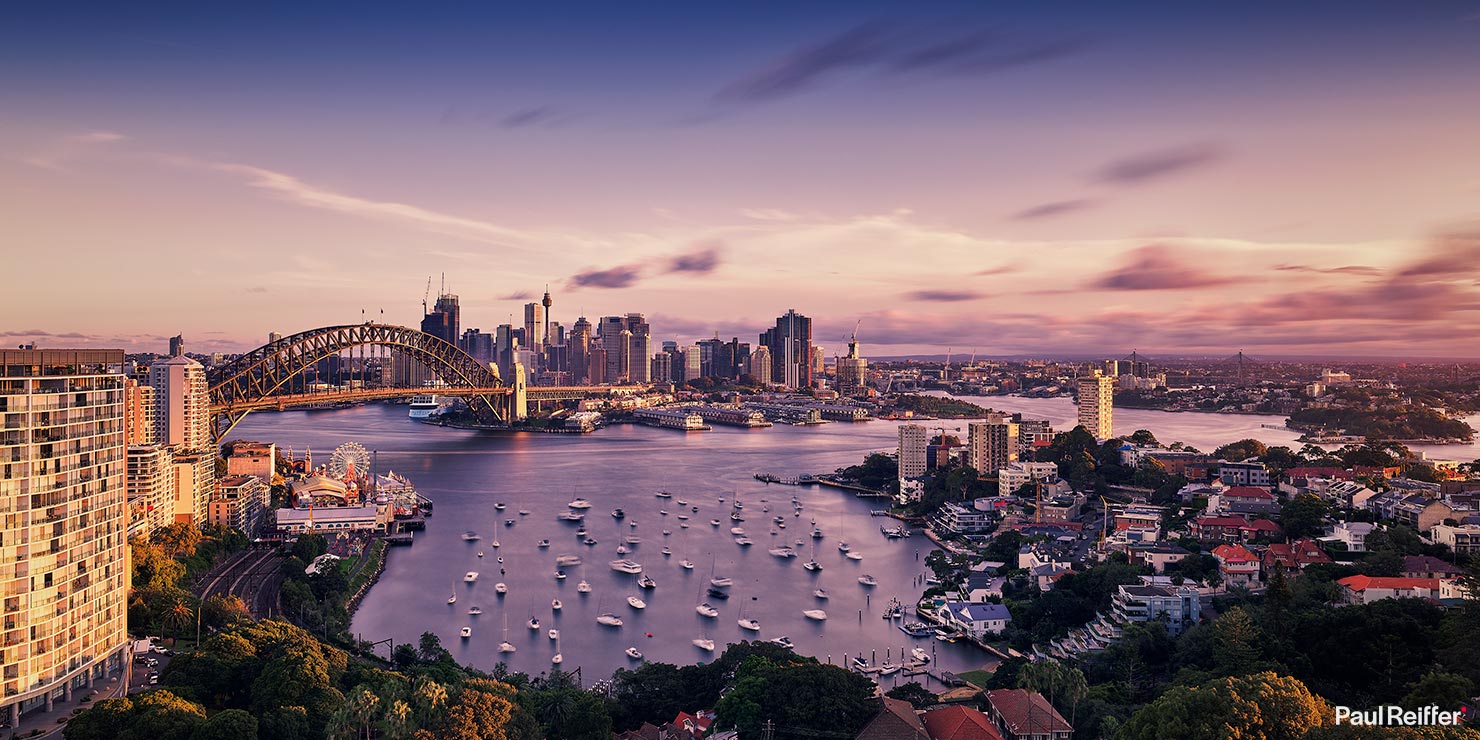 Sydney North Harbour Skyline Rooftop Day Dusk Sunset Paul Reiffer Cityscape Wide Landscape Commercial Hotel Destination Travel Photographer Licensing