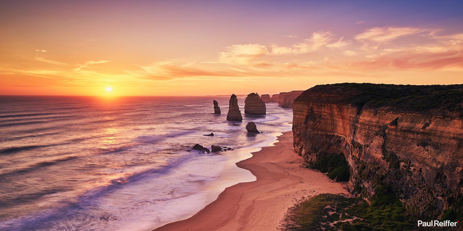 Twelve Apostles Great Ocean Road Sun South Australia Paul Reiffer Landscape Photography Sunset View Wide Rock Stacks Sea Explore