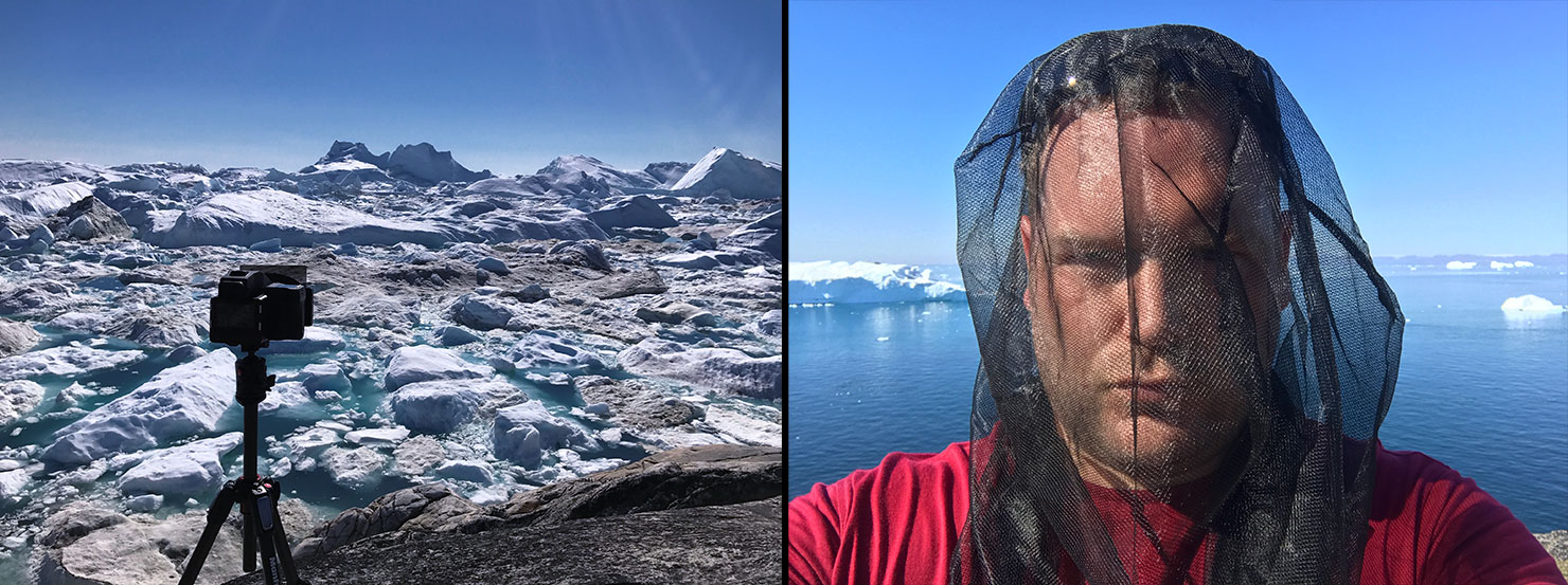 BTS Shooting Insect Net Fjord Behind Scenes Greenland Icebergs Photography Photographing Ilulissat Glacier Midnight Sun Paul Reiffer Photographer Professional Landscape Commercial Travel