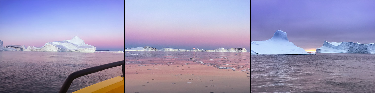 BTS Sunset Boat Behind Scenes Greenland Icebergs Photography Photographing Ilulissat Glacier Midnight Sun Paul Reiffer Photographer Professional Landscape Commercial Travel