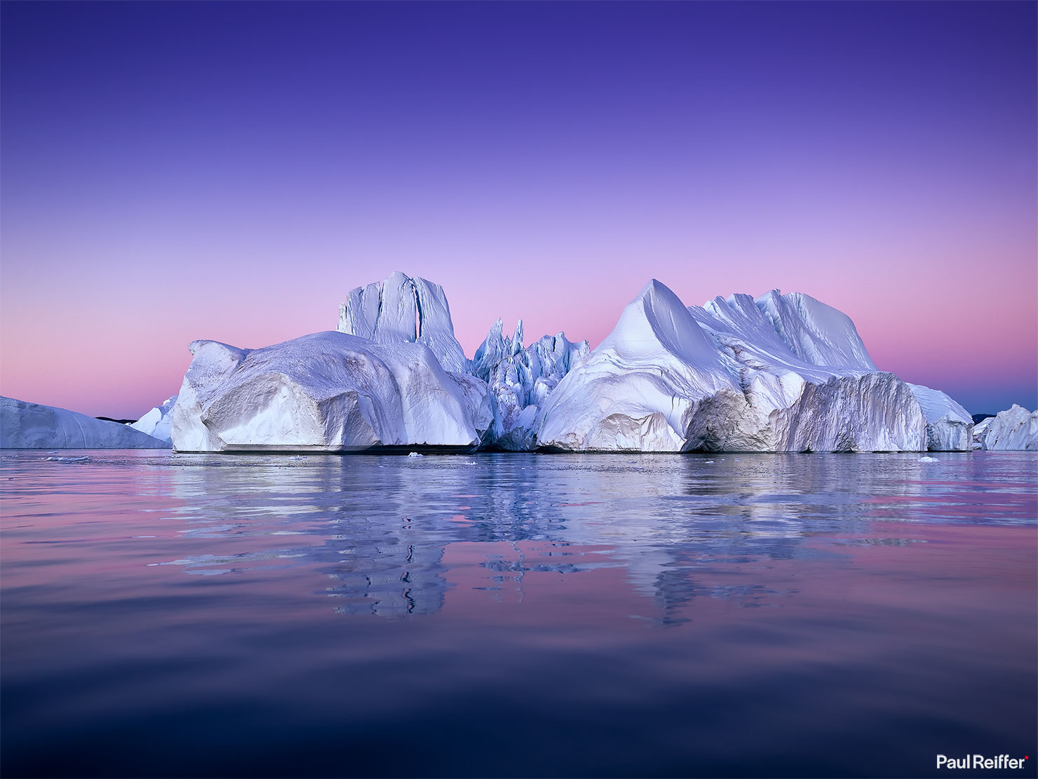 Greenland Icebergs Photography Ilulissat Glacier Disko Bay Midnight Sun Iceberg Boat Water Kryptonice Pink Sky Paul Reiffer Photographer Professional Landscape Commercial Destination Travel Arctic