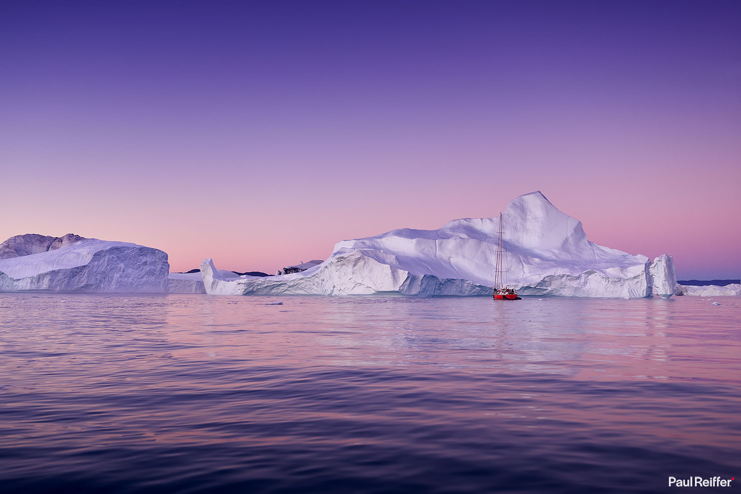 Greenland Icebergs Photography Ilulissat Glacier Disko Bay Midnight Sun Iceberg Red Boat Paul Reiffer Photographer Professional Landscape Commercial Phase One Medium Format Travel Arctic