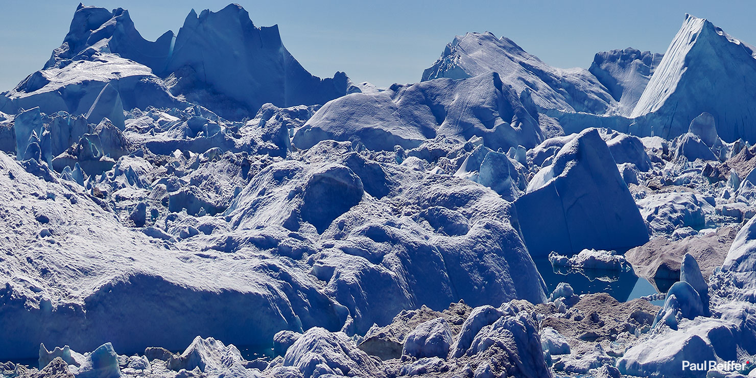 Greenland Icebergs Photography Photographing Ilulissat Glacier Disko Bay Ice Fjord Glacier Detail Crop 25 Pano Paul Reiffer Photographer Moon Landscape Commercial Travel Arctic Medium Format