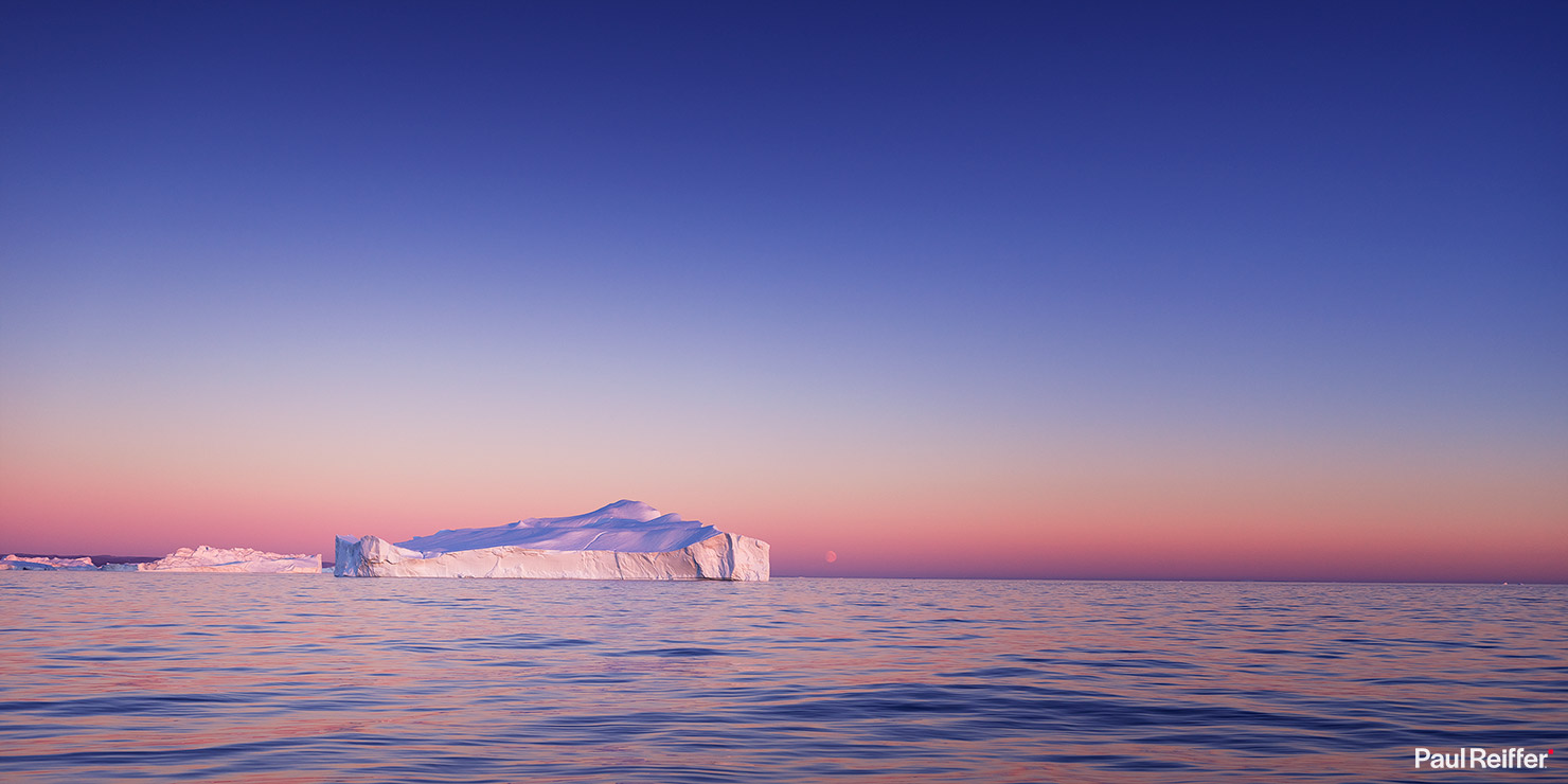 Greenland Icebergs Photography Photographing Ilulissat Glacier Disko Bay Midnight Sun Moonrise Boat Iceberg Water Taxi Paul Reiffer Photographer Moon Landscape Commercial Travel Arctic