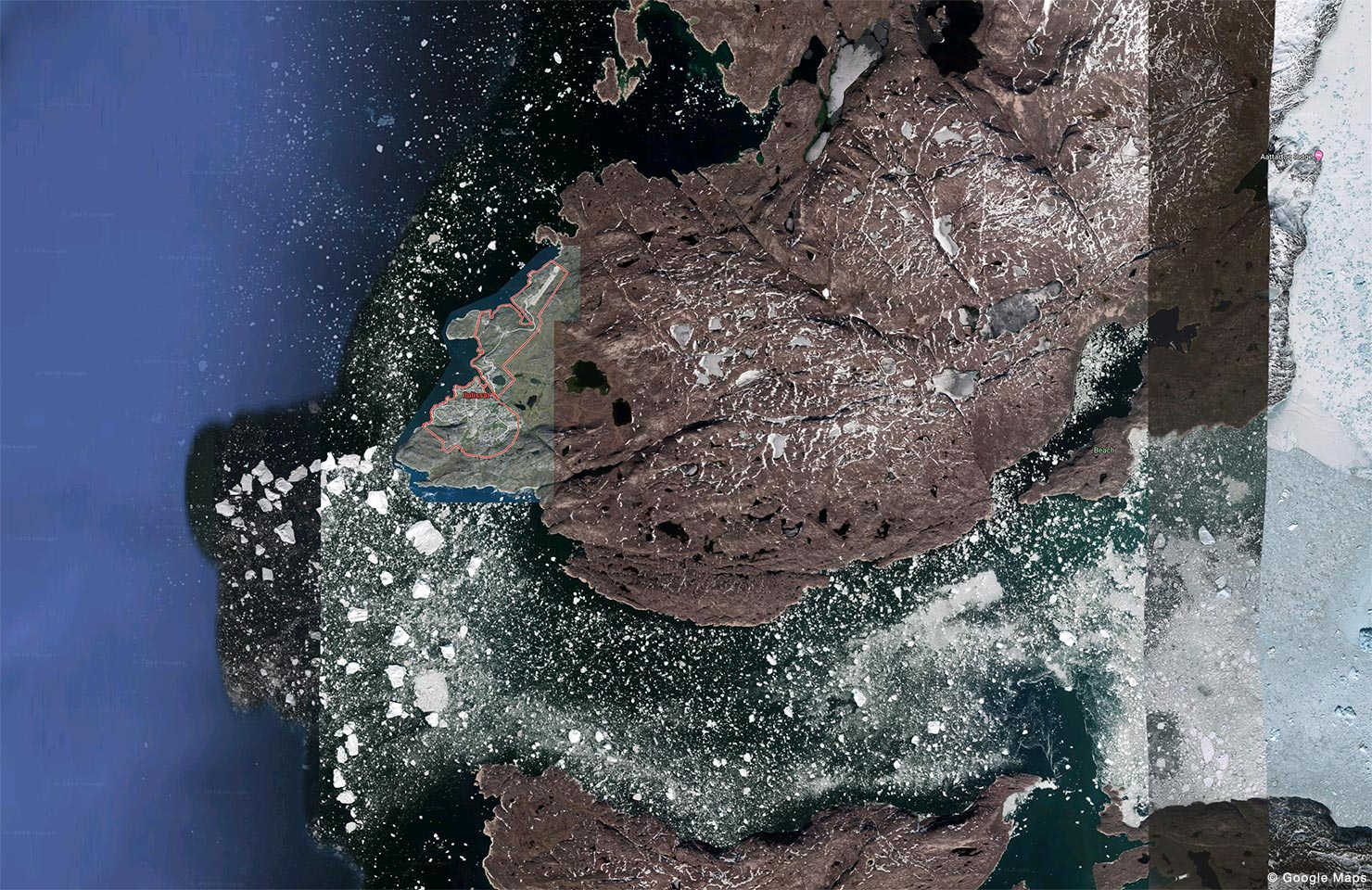 Map Ilulissat Google Maps Satellite Image Town Disko Bay Glacier Ice Fjord