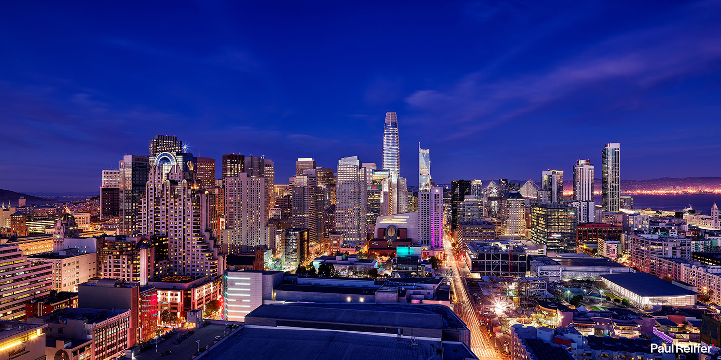 Mid Size San Francisco MOMA SalesForce Tower W Hotel Moscone Downtown Blue Hour Paul Reiffer Professional City Photographer Cityscape Travel High Resolution Destination California