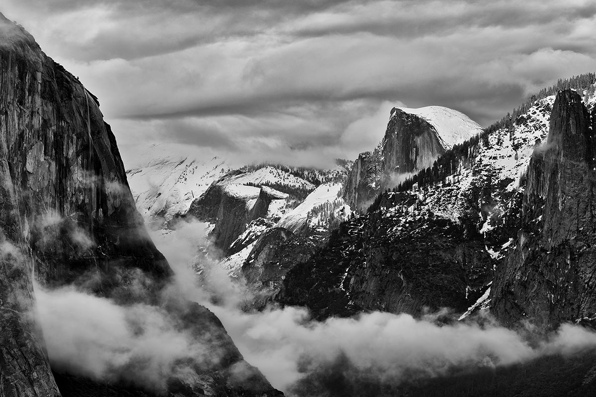 Paul Reiffer Half Dome Fog Clouds Ansel Adams Black White Mono Close Up Tunnel View Yosemite Valley Winter National Park Photographic Workshops Location California