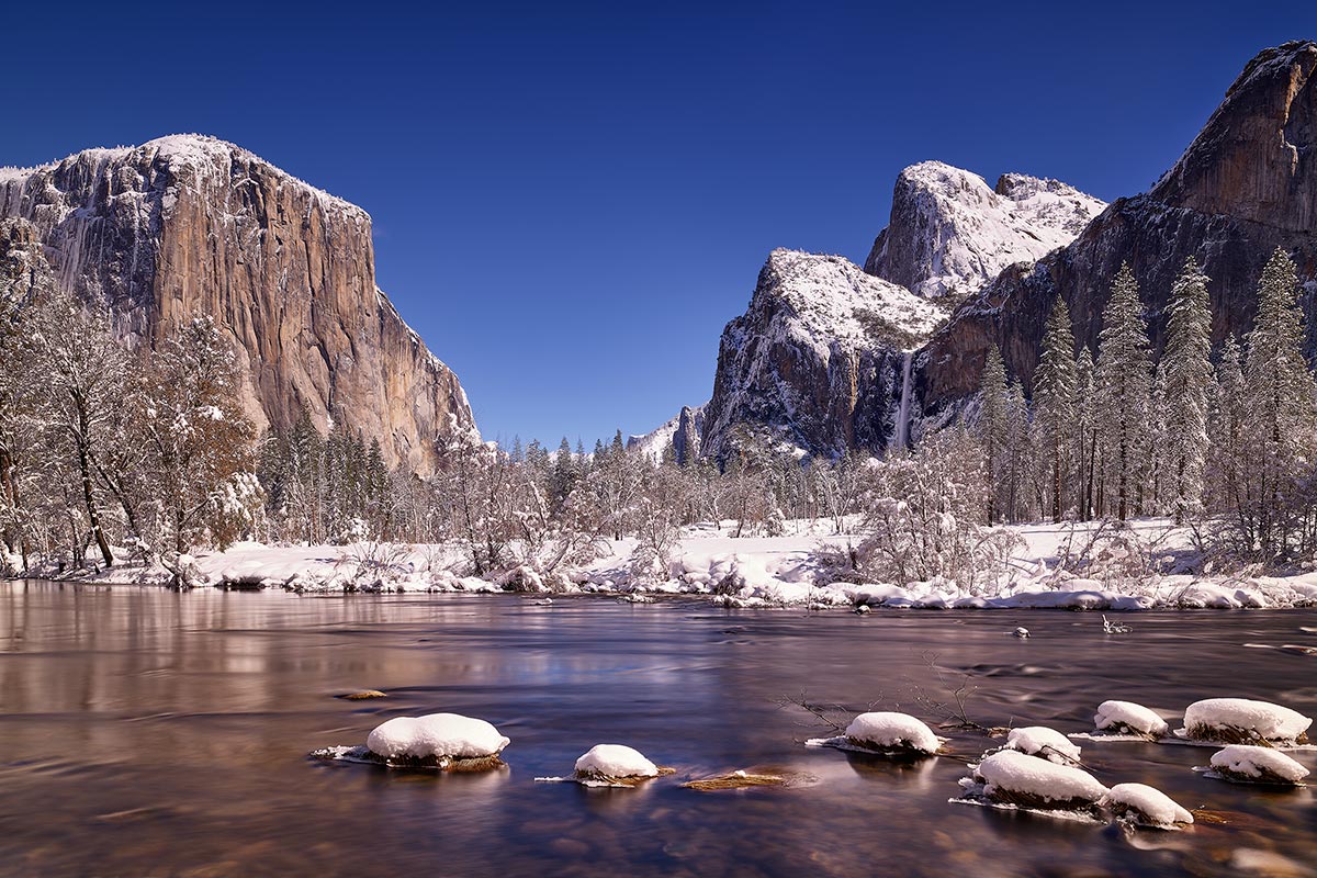 Paul Reiffer Lakeside River Valley Winter Snow Bridal Veil Falls Waterfall Long Exposure Rocks Yosemite Valley Winter National Park Photographic Workshops Location California