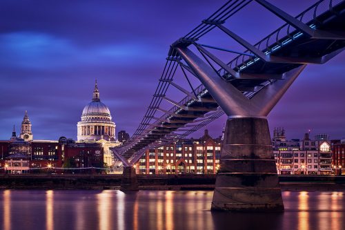 Paul Reiffer St Pauls Cathedral Millennium Bridge Beach Underpass Pedestrian Blue Hour Lights Long Exposure Cityscape City England Britain Photographic Workshops Location London