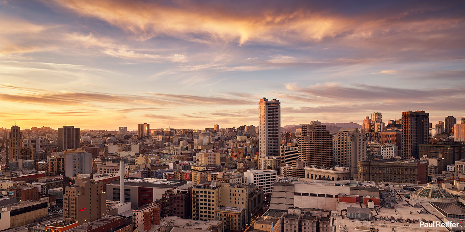 San Francisco Skyline Rooftop Sunset Downtown View Above City Panoramic Golden Gate Union Square California Paul Reiffer Professional Landscape Cityscape Photographer