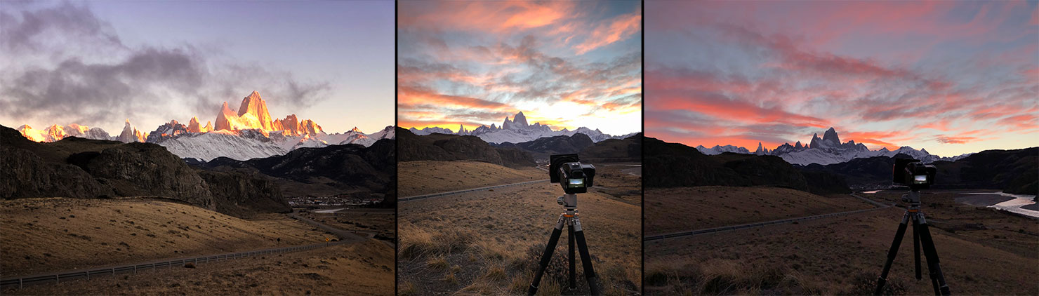 BTS El Chalten Approach Sunset Waiting Light Clouds Pink Sky Golden Hour Paul Reiffer Landscape Photography Phase One Behind Scenes Tripod f stop bag