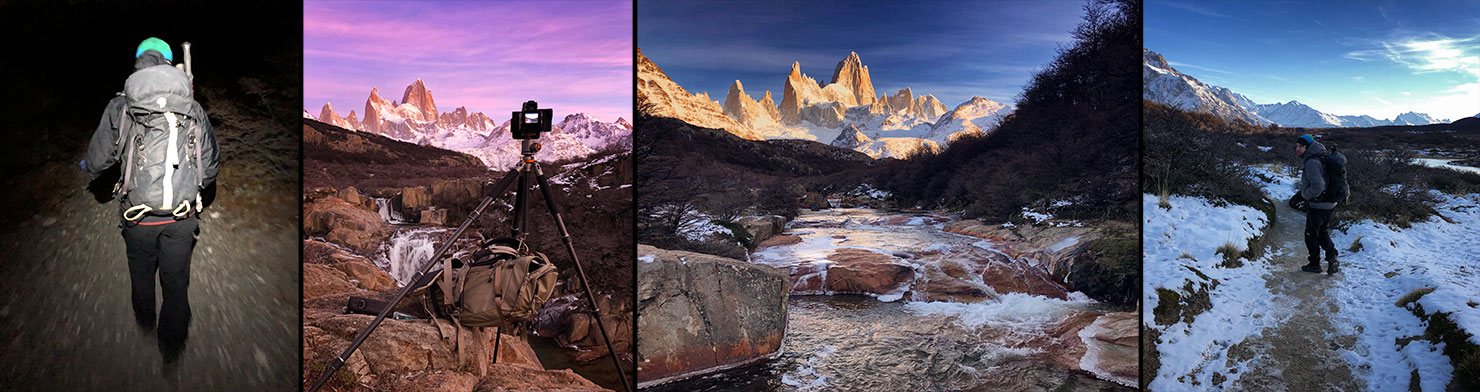 BTS Hiking To Mt Fitz Roy Glacier Morning Winter Sunrise Paul Reiffer iPhone Photography Tour Guide Hike Snow Ice Waterfalls Tripod Landscape Patagonia