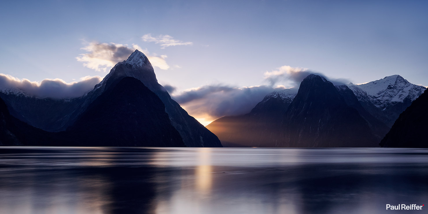 Milford Sound Light Beam Pano Winter Mitre Peak Fiord Fjord Fiorland National Paul Reiffer Photographer Landscape Best Ultra High Long Exposure HD