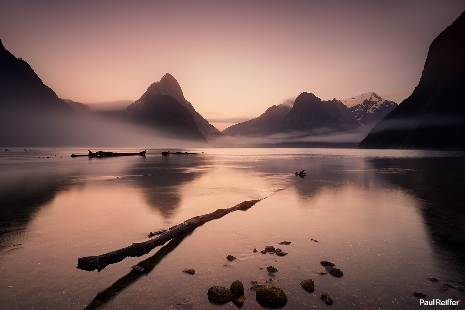 Milford Warm Log Sunrise Soft Long Exposure Wood Tree Old Drift Paul Reiffer Phase One Professional Photography Landscapes Series New Zealand