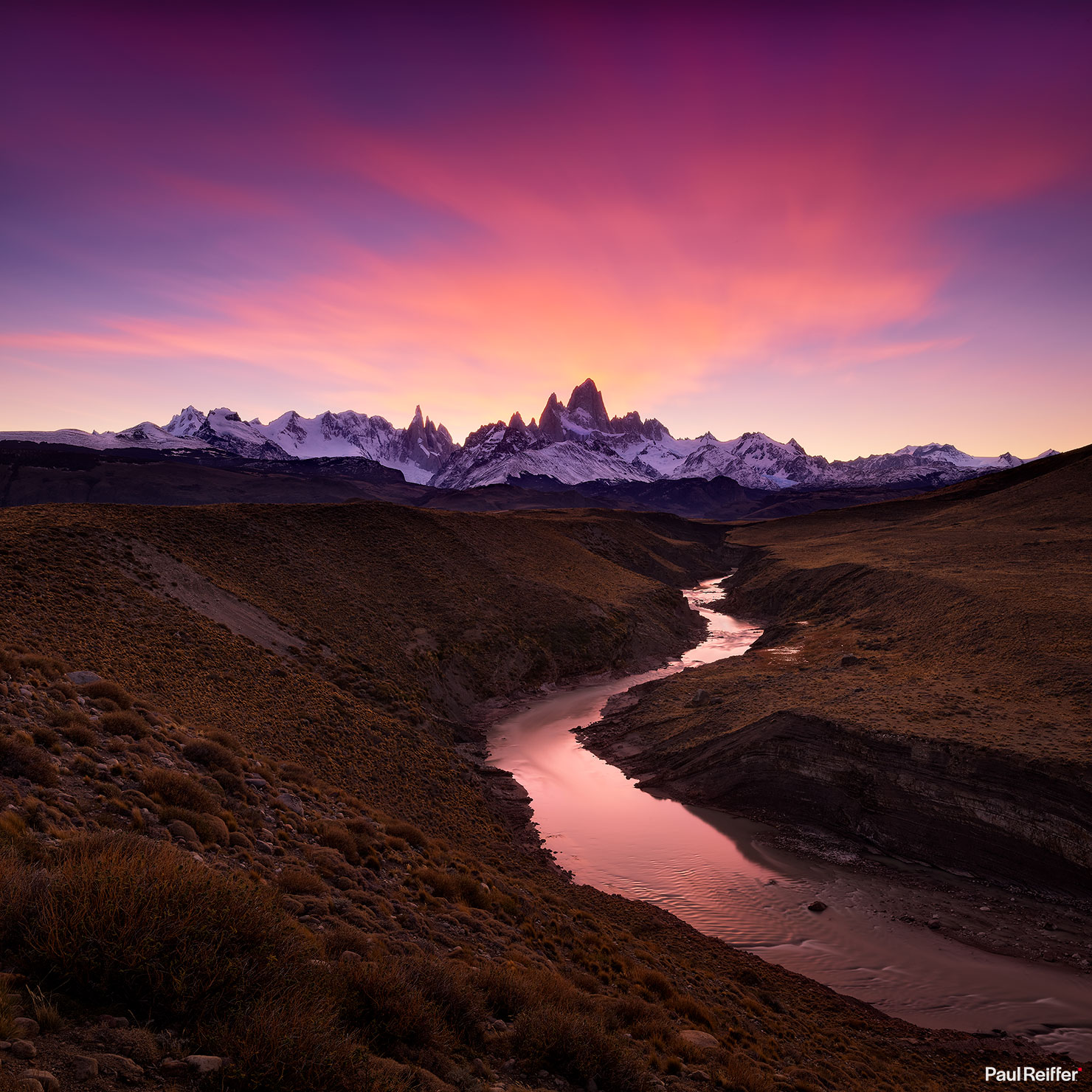 Patagonia El Chalten River Sunset Paul Reiffer Phase One Ambassador Landscape Photographer Professional Argentina Winter Long Exposure