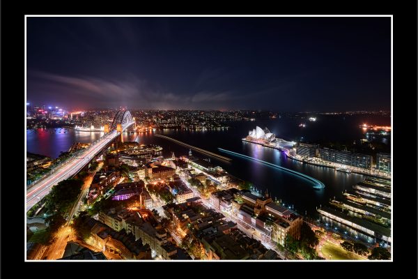 product picture Above Down Under Sydney Opera House Harbour Bridge Circular Quay Night Cityscape City Lights Aerial buy limited edition print paul reiffer photograph photography