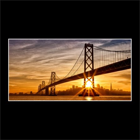 product picture Bursting Through Sun Flare San Francisco Bay Bridge Sunset Cityscape California buy limited edition print paul reiffer photograph photography