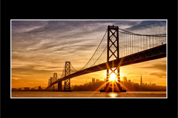 product picture Bursting Through Sun Flare San Francisco Bay Bridge Sunset Cityscape California buy limited edition print paul reiffer photograph photography