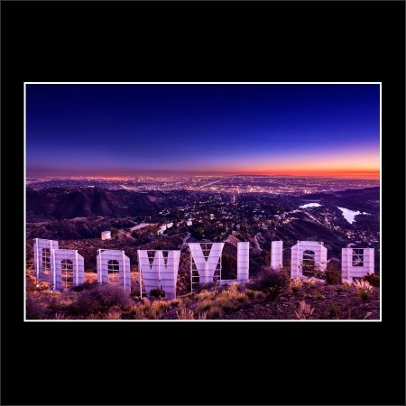 product picture Curtain Call Hollywood Sign Night Sunset Lights Los Angeles LA City Cityscape Reverse Lights buy limited edition print paul reiffer photograph photography