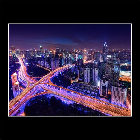 product picture Heartbeat Shanghai Aerial Rooftop Freeway Roads Illuminated Blue Intersection City Cityscape Yan An buy limited edition print paul reiffer photograph photography