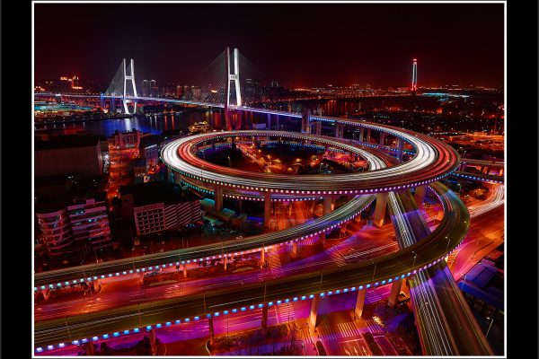 product picture Over The Rainbow Shanghai China Nanpu Bridge Rainbow Circular Night Lights Traffic Trails buy limited edition print paul reiffer photograph photography