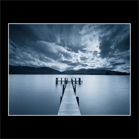 product picture Settle Lake Te Anau Jetty Pier Storm Clouds Polorpan Cyan New Zealand buy limited edition print paul reiffer photograph photography