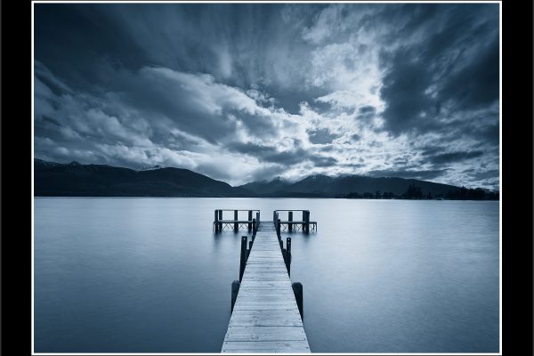 product picture Settle Lake Te Anau Jetty Pier Storm Clouds Polorpan Cyan New Zealand buy limited edition print paul reiffer photograph photography