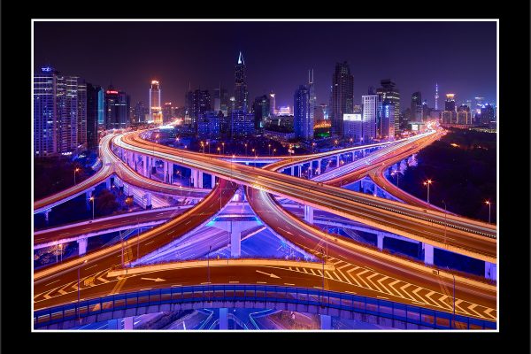 product picture Shanghai Calling 2 Yan An Road Freeways Illuminated Intersection Blue Cityscape Night Lights buy limited edition print paul reiffer photograph photography