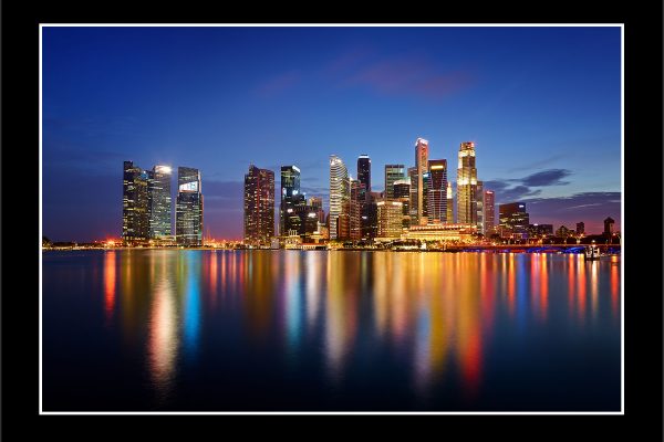 product picture Spectrum Singapore Marina Bay Cityscape Blue Hour Night Lights Skyscrapers buy limited edition print paul reiffer photograph photography