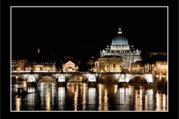 product picture Watching Over Rome St Peters Basilica Pope Italy Night Bridge Reflection buy limited edition print paul reiffer photograph photography