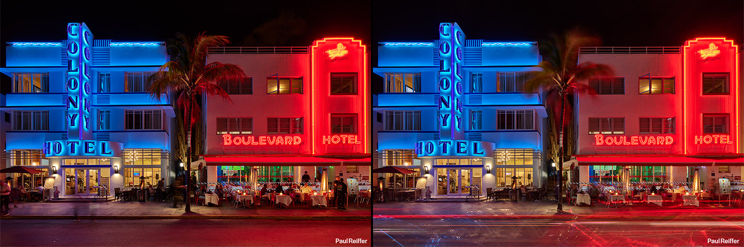 Colony Hotel Compare Comparison Dual Exposure Frame Averaging Standard Single Phase One Paul Reiffer Medium Format Photographer Miami South Beach