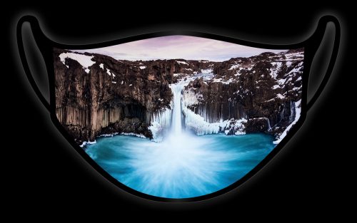 Face Mask COVID-19 Filter Non Surgival Coronavirus Designer Landscape Images Facial Mouth Shield Paul Reiffer Wild Bangarang NHS Support Donate Iceland Waterfall Ice