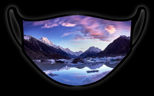 Face Mask COVID-19 Filter Non Surgival Coronavirus Designer Landscape Images Facial Mouth Shield Paul Reiffer Wild Bangarang NHS Support Donate New Zealand Glacier Mt Cook