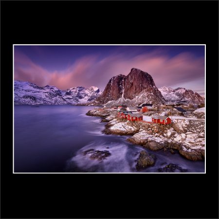 product picture ikonisk Hamnoy Lofoten Islands Arctic Circle Fisherman Cottages Town Norway Red Houses Mountains buy limited edition print paul reiffer photograph photography