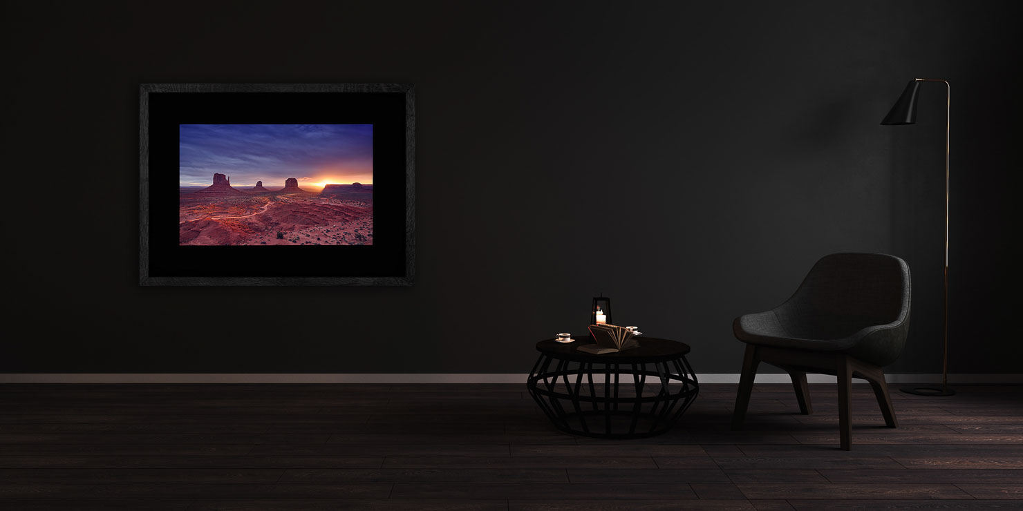 afterglow Monument Valley USA buy limited edition photograph landscape Full Solid Wood Black Frame Complete Image Paul Reiffer Apartment 07 Dark Black Solid Wood Frame Paul Reiffer