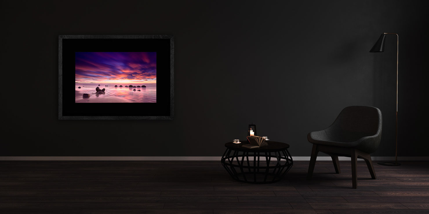 crack of dawn Moeraki New Zealand buy limited edition photograph landscape Full Solid Wood Black Frame Complete Image Paul Reiffer Apartment 07 Dark Black Solid Wood Frame Paul Reiffer