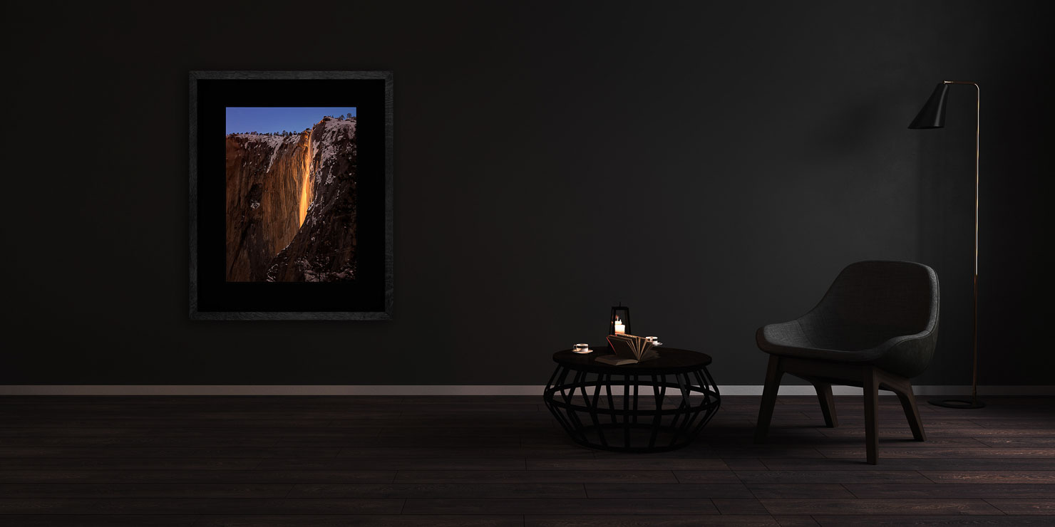 firefall Yosemite National Park USA buy limited edition photograph landscape Full Solid Wood Black Frame Complete Image Paul Reiffer Apartment 07 Dark Black Solid Wood Frame Paul Reiffer