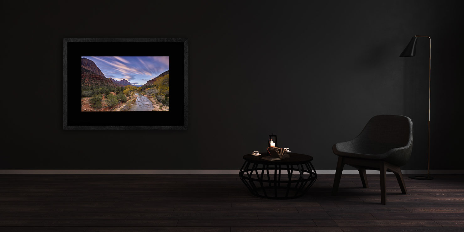 first light Zion National Park USA buy limited edition photograph landscape Full Solid Wood Black Frame Complete Image Paul Reiffer Apartment 07 Dark Black Solid Wood Frame Paul Reiffer