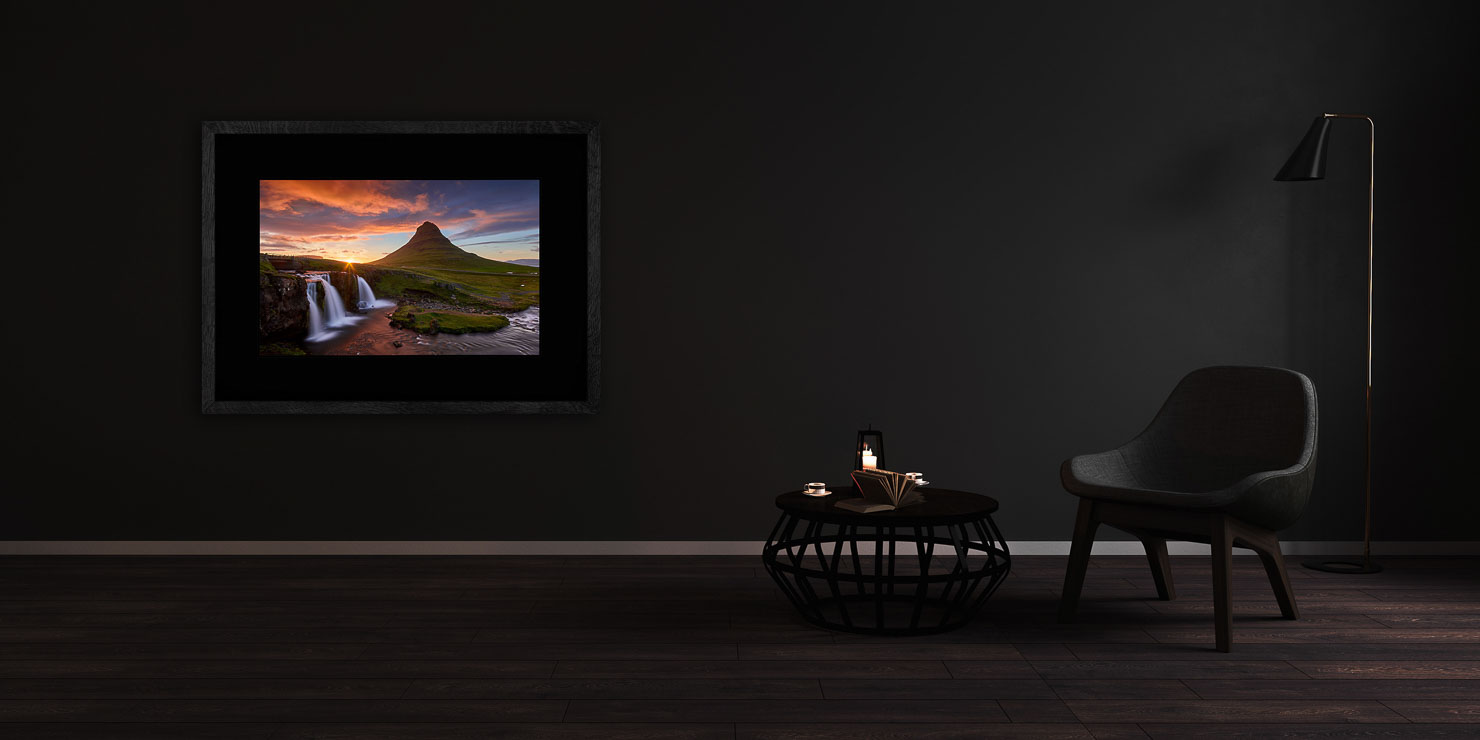 midday night an elemental glow Kirkjufell Iceland buy limited edition photograph landscape cityscape Full Solid Wood Black Frame Complete Image Paul Reiffer Apartment 07 Dark Black Solid Wood Frame Paul Reiffer
