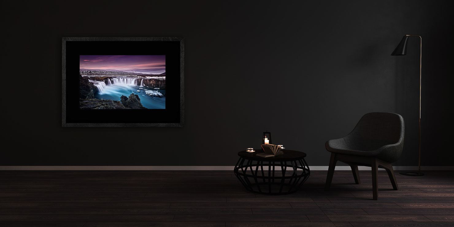overflow Godafoss Iceland buy limited edition photograph landscape Full Solid Wood Black Frame Complete Image Paul Reiffer Apartment 07 Dark Black Solid Wood Frame Paul Reiffer