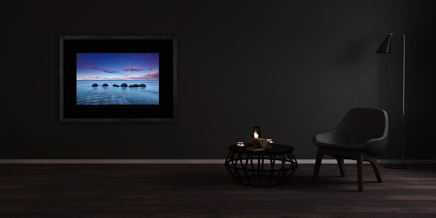 reveal Moeraki New Zealand buy limited edition photograph landscape Full Solid Wood Black Frame Complete Image Paul Reiffer Apartment 07 Dark Black Solid Wood Frame Paul Reiffer