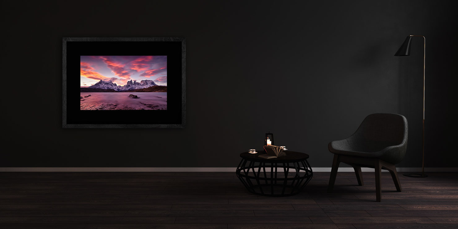 southern fire Torres Del Paine Patagonia Chile buy limited edition photograph landscape Full Solid Wood Black Frame Complete Image Paul Reiffer Apartment 07 Dark Black Solid Wood Frame Paul Reiffer